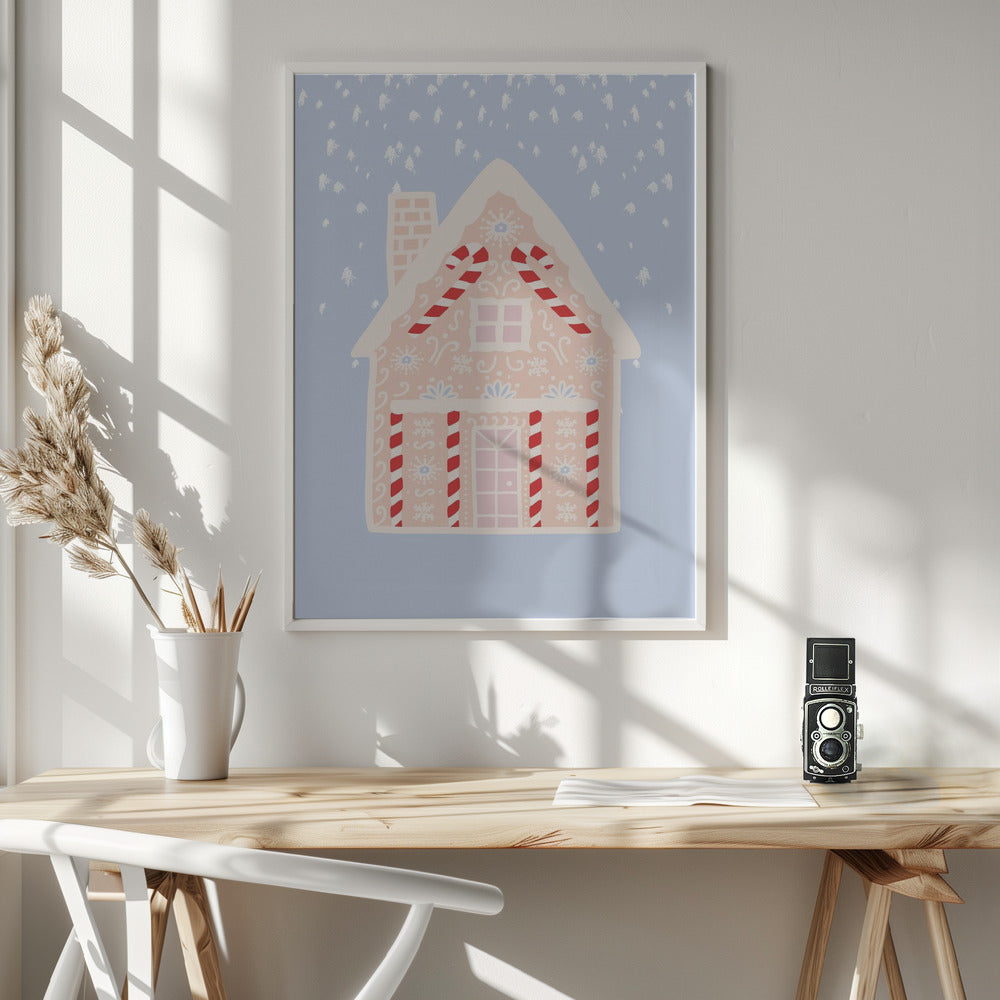 Blue Gingerbread House Poster