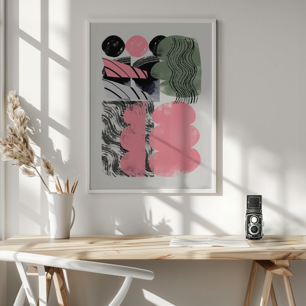 Abstract Shape Collage In Pink Poster