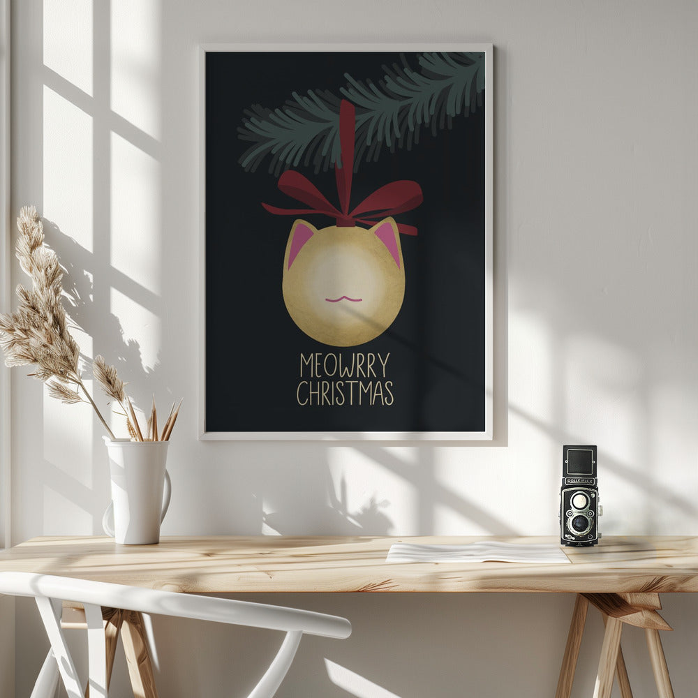 Meowrry Christmas bauble (black, gold) Poster