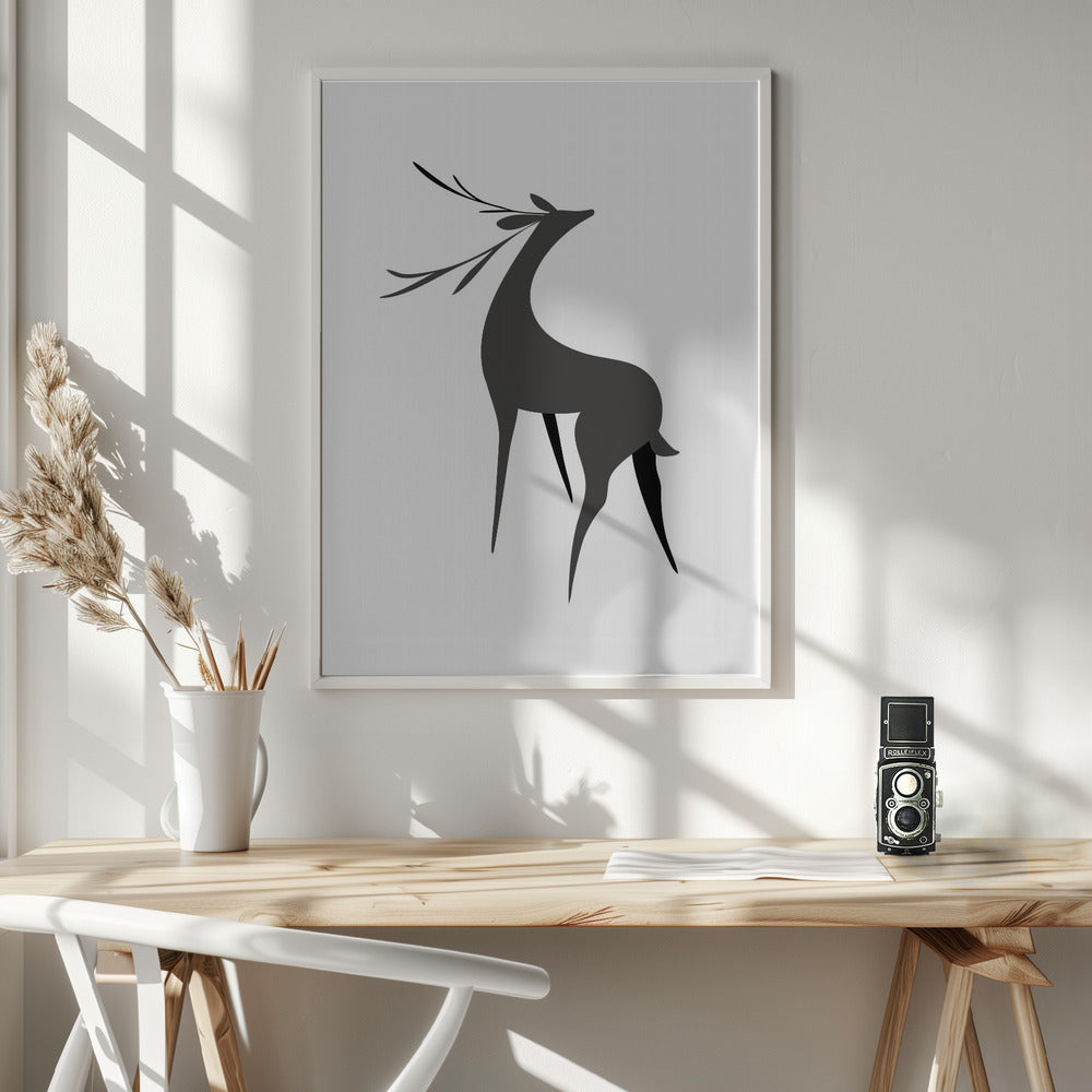 Stylized retro deer (grey) Poster