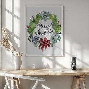 Cacti and succulent merry Christmas wreath Poster