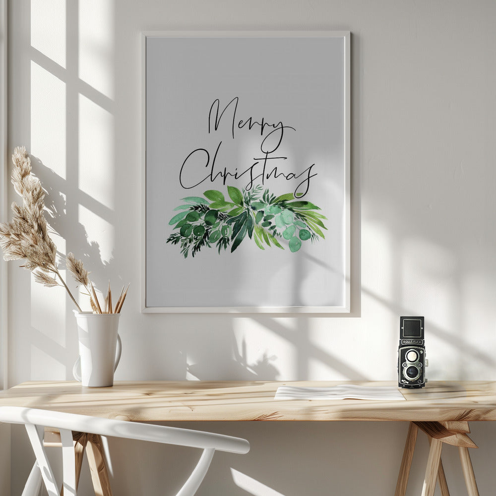 Watercolor greenery Merry Christmas Poster