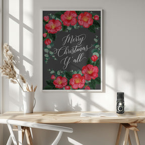 Watercolor camellias Merry Christmas Y'all Poster