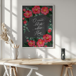 Watercolor camellias Let us adore Him Poster