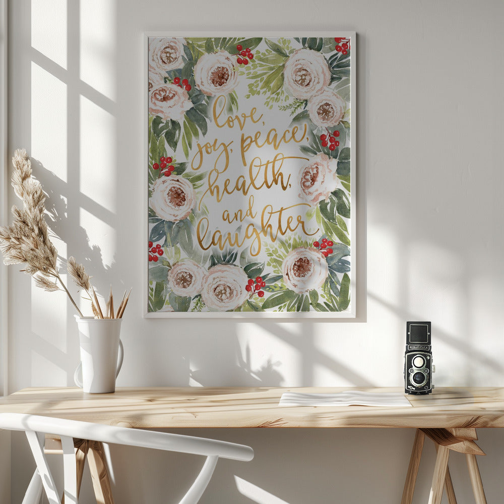 Holiday wishes with roses and berries Poster