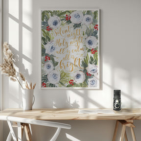 Silent night roses and holiday berries Poster