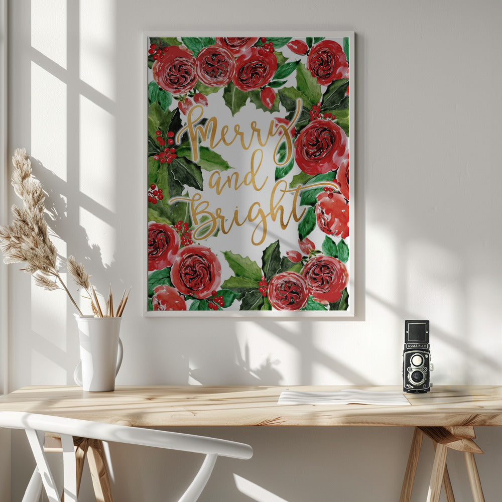 Merry and bright holiday roses Poster