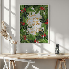 Holly floral art with holiday wishes Poster