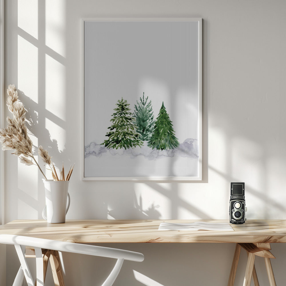 Three watercolor pine trees Poster