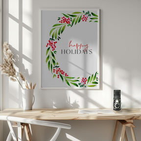 Happy holidays watercolor wreath Poster