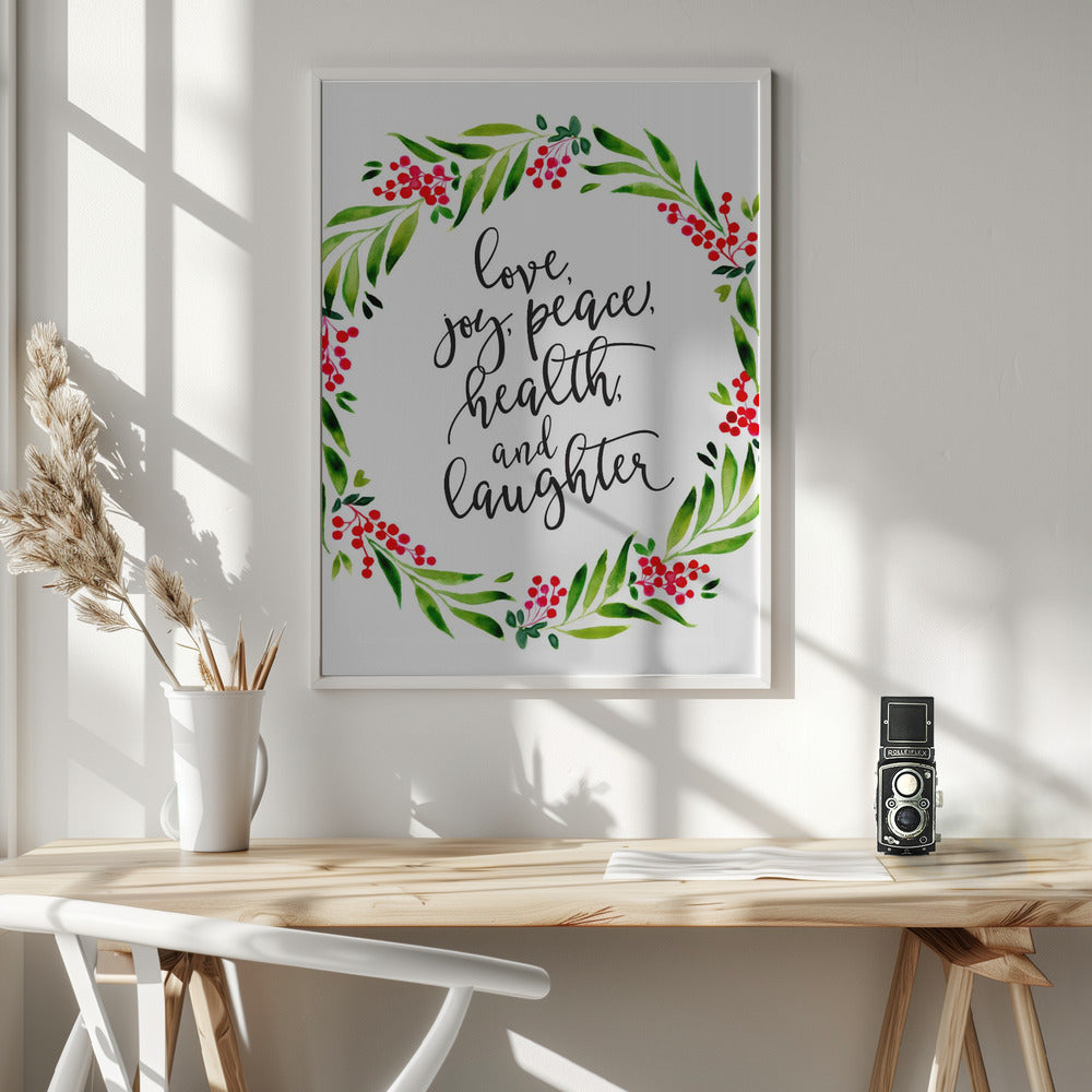 Watercolor wreath with holiday wishes Poster