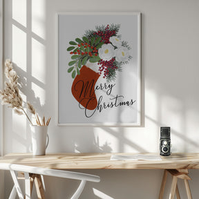 Floral Stocking Merry Christmas in white Poster