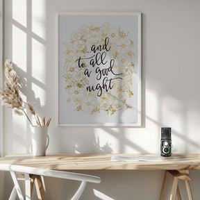 And to all a good night with gold flowers Poster