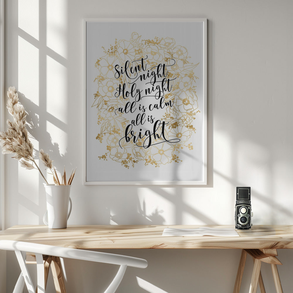 Silent night with gold flowers Poster