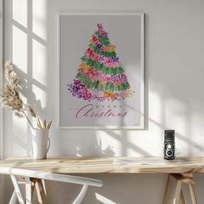 Floral Christmas tree in pink Poster