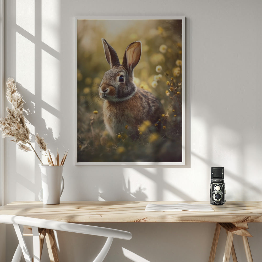 Bunny in Flower Field Poster