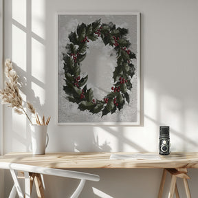 Antique holly wreath Poster