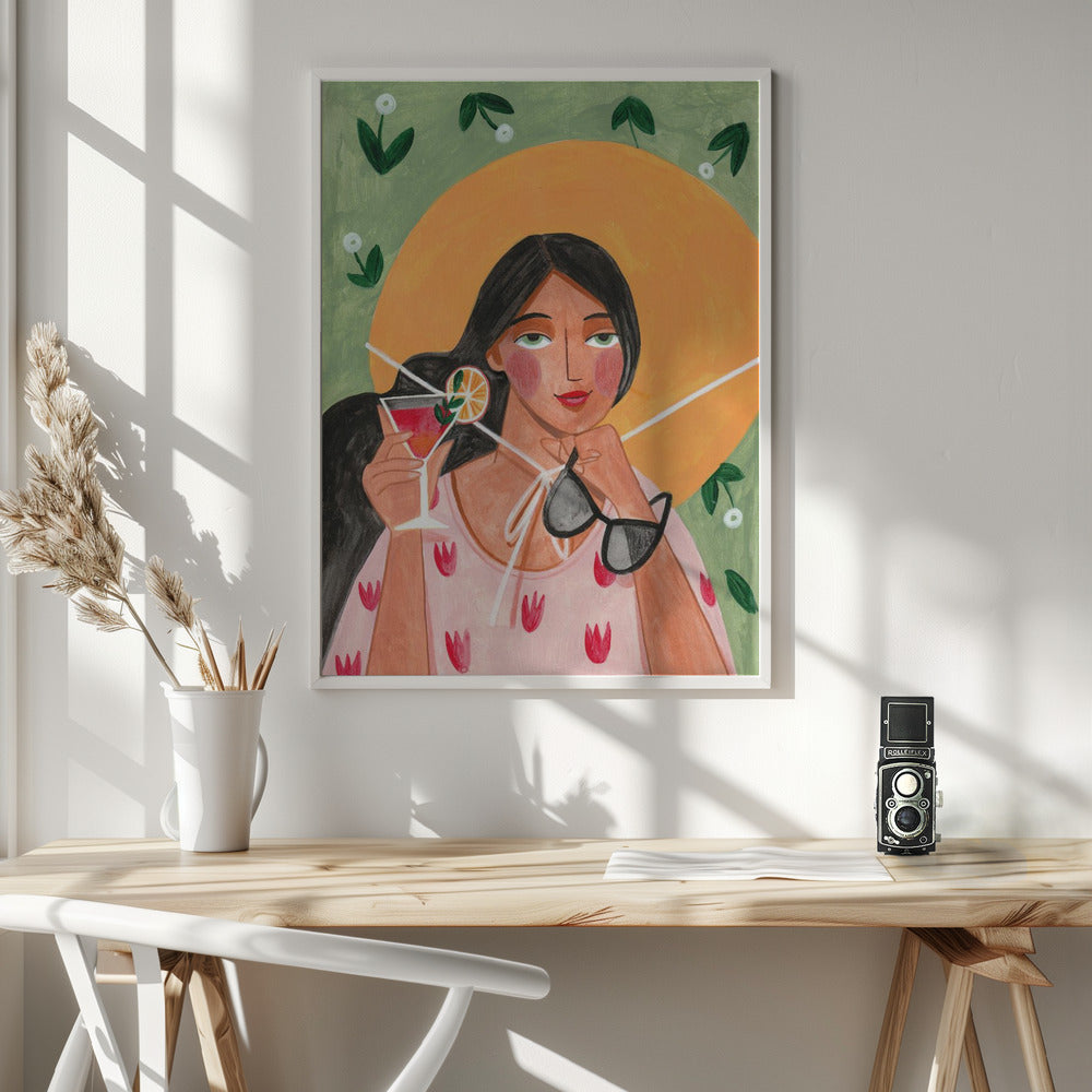 Abstract Modern Bohemian Woman with Cocktail Poster