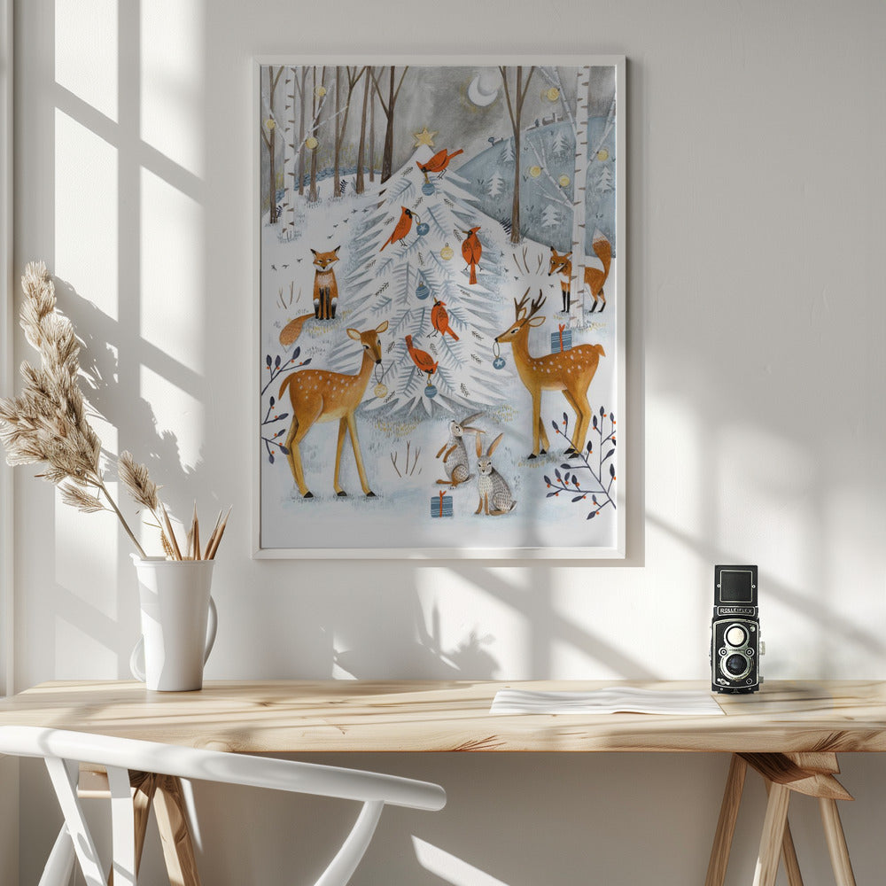 Christmas in the winter animal forest Poster