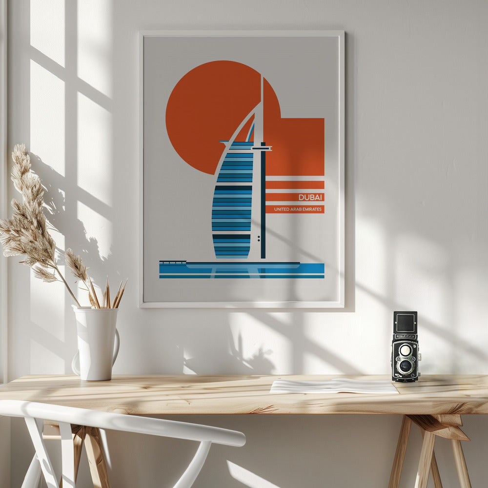 Dubai Burj Al Arab Minimalist Retro Travel Print Poster