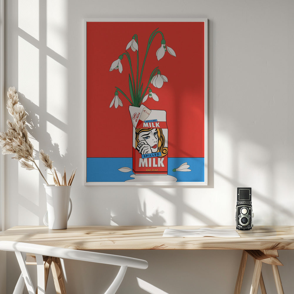 Snowdrops in Spilled Milk Carton Retro Illustration Poster