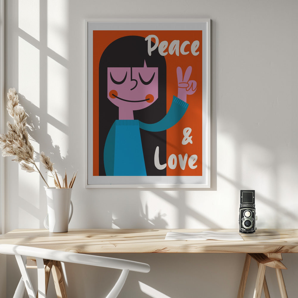 Peace &amp; Love Mid Century Illustration Poster