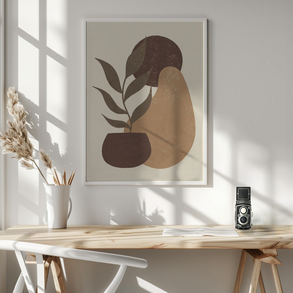 Grow - Aesthetic Abstract Boho Brown Leaves Poster