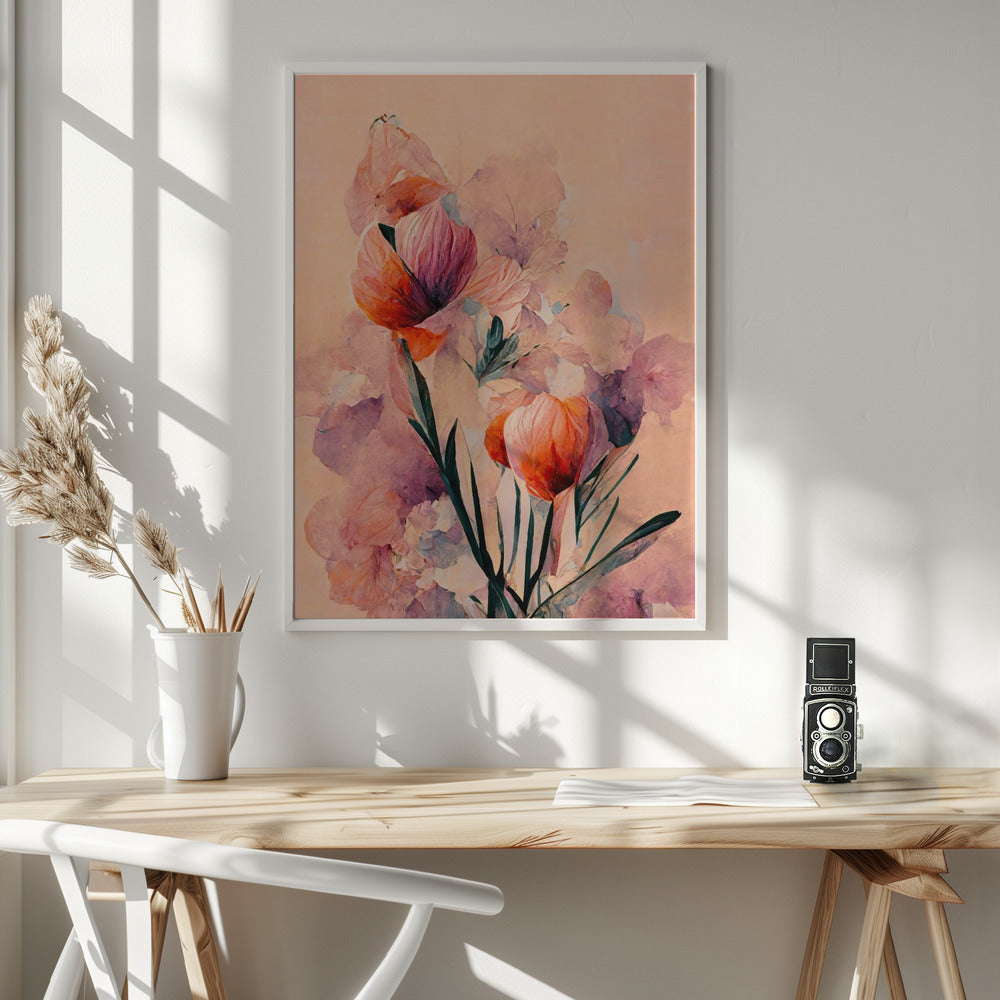 Abstract Coral Flowers (Peach) Poster