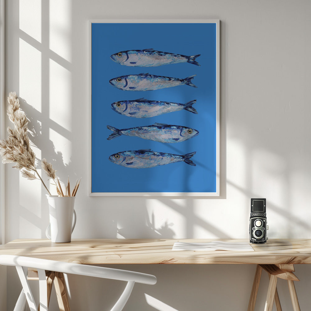 Sardines on Blue Poster