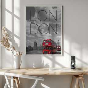 Red Buses in London | Text &amp; Skyline Poster