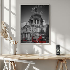 LONDON St. Paul’s Cathedral &amp; Red Bus Poster