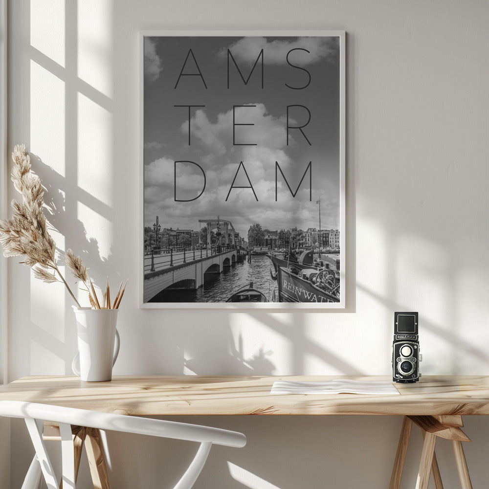 AMSTERDAM Magere Brug | Text &amp; Skyline Poster