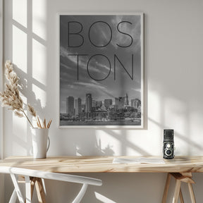 BOSTON Skyline Financial District &amp; North End | Text &amp; Skyline Poster