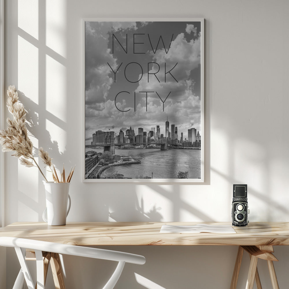 NYC Lower Manhattan &amp; Brooklyn Bridge | Text &amp; Skyline Poster