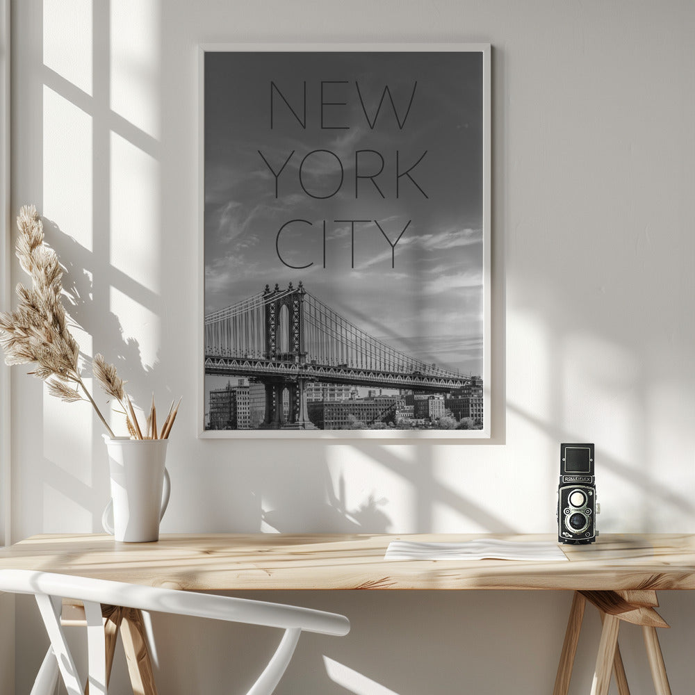 NYC Manhattan Bridge | Text &amp; Skyline Poster