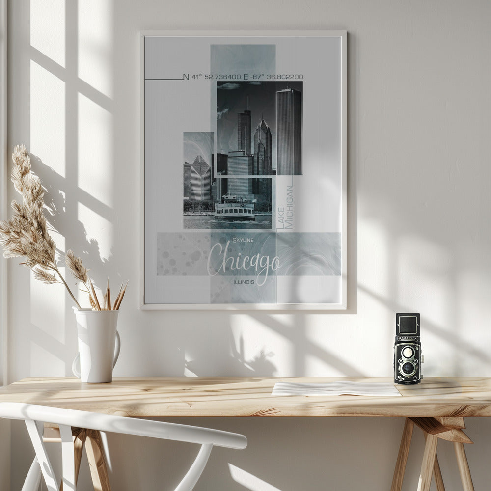 Poster Art CHICAGO Skyline | turquoise marble Poster