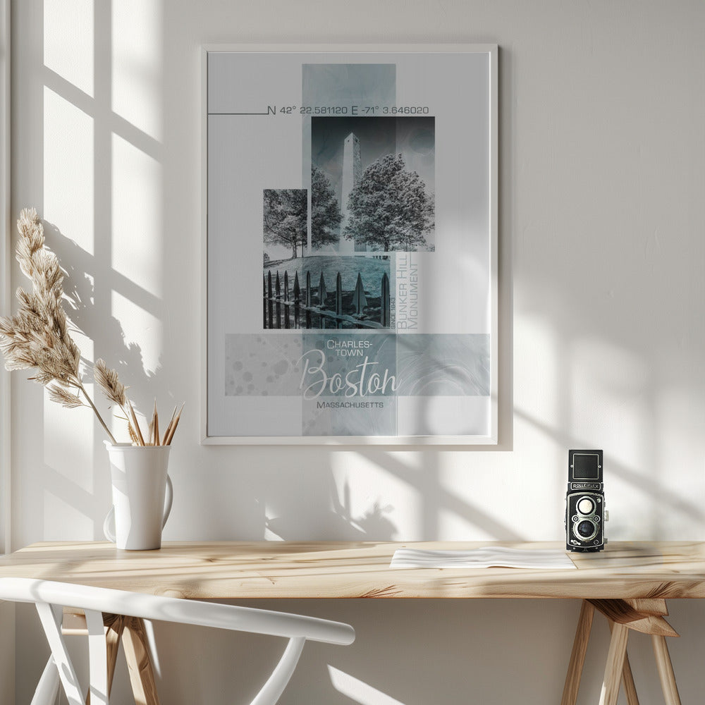 Poster Art BOSTON Bunker Hill Monument | turquoise marble Poster