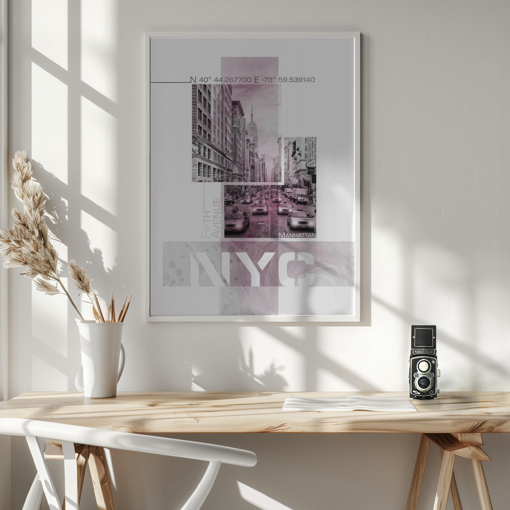 Poster Art NYC Fifth Avenue Traffic | pink marble Poster