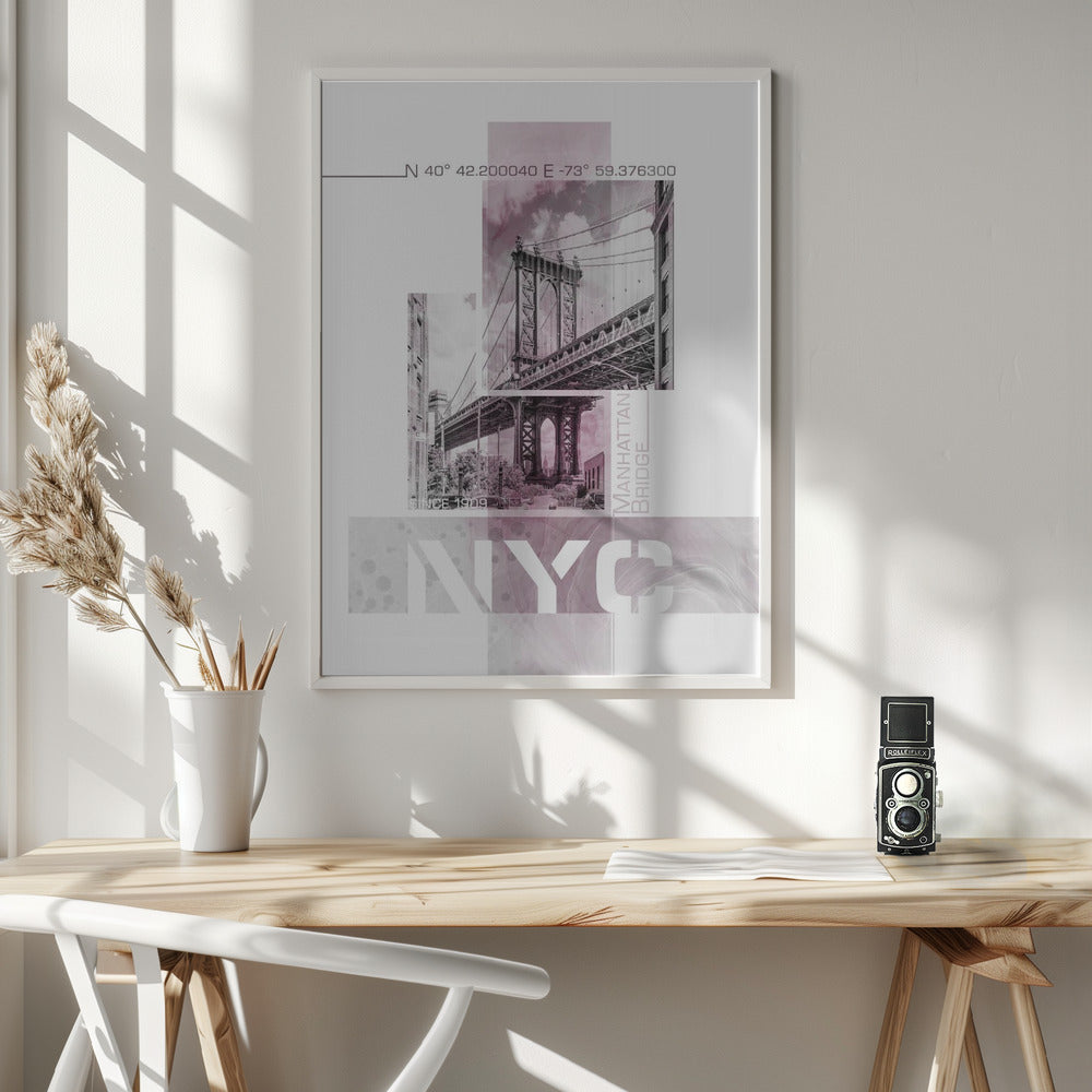 Poster Art NYC Manhattan Bridge | pink marble Poster