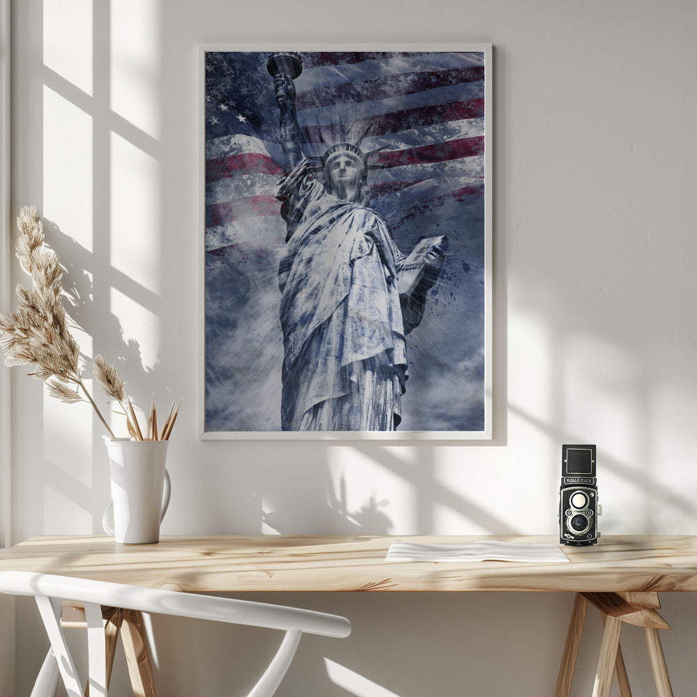 Modern Art STATUE OF LIBERTY | blue Poster