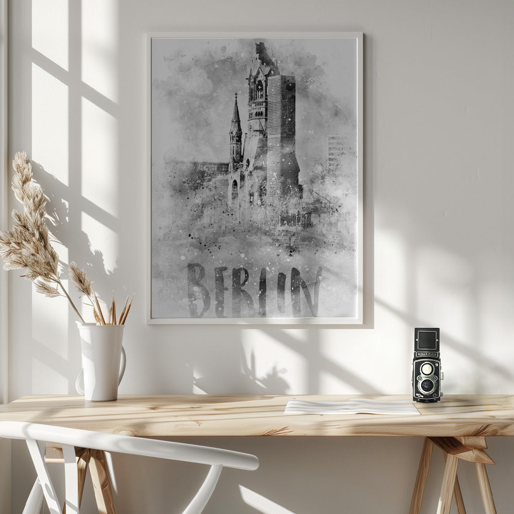 Monochrome Art BERLIN Kaiser Wilhelm Memorial Church | watercolor Poster