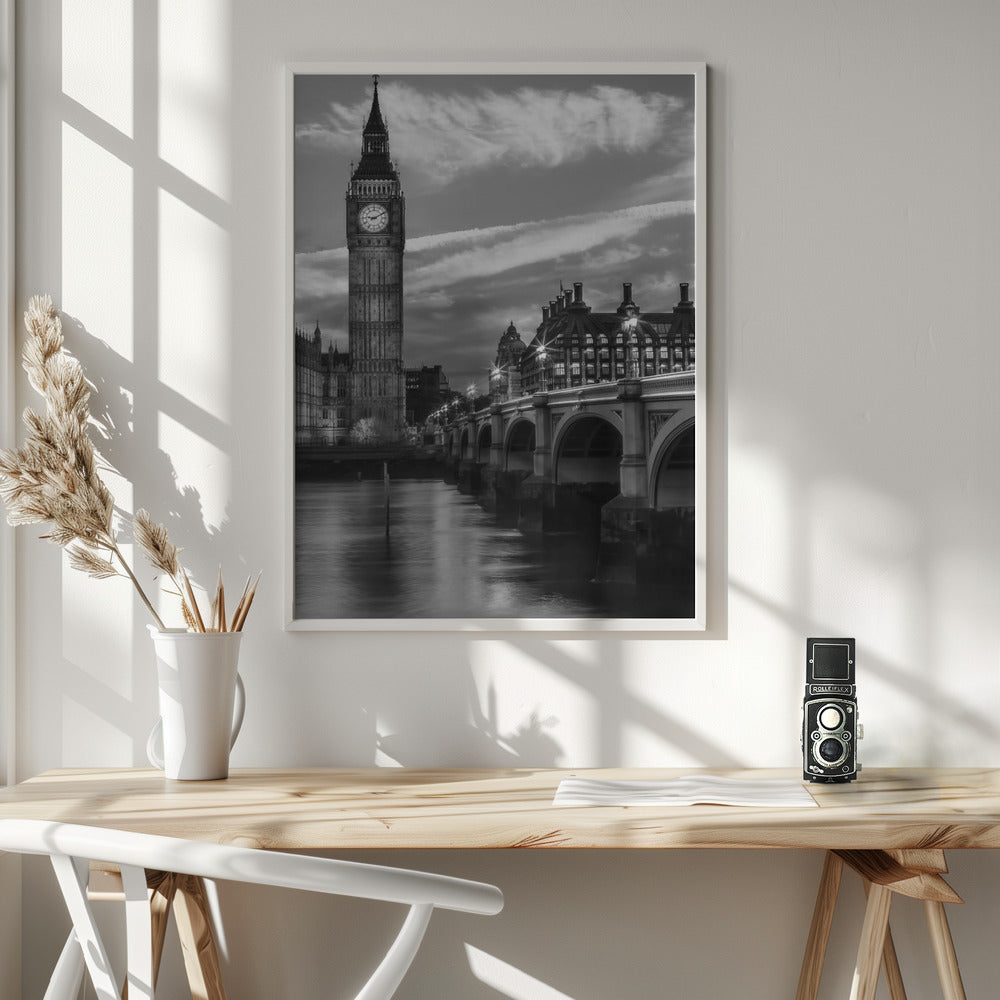 Evening at Westminster Bridge - Monochrome Poster