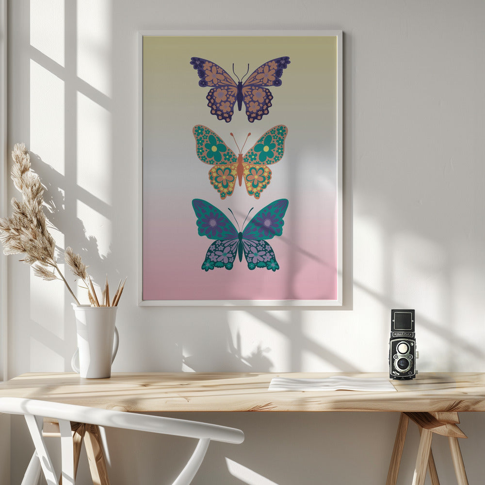 Colorful floral butterflies I Poster