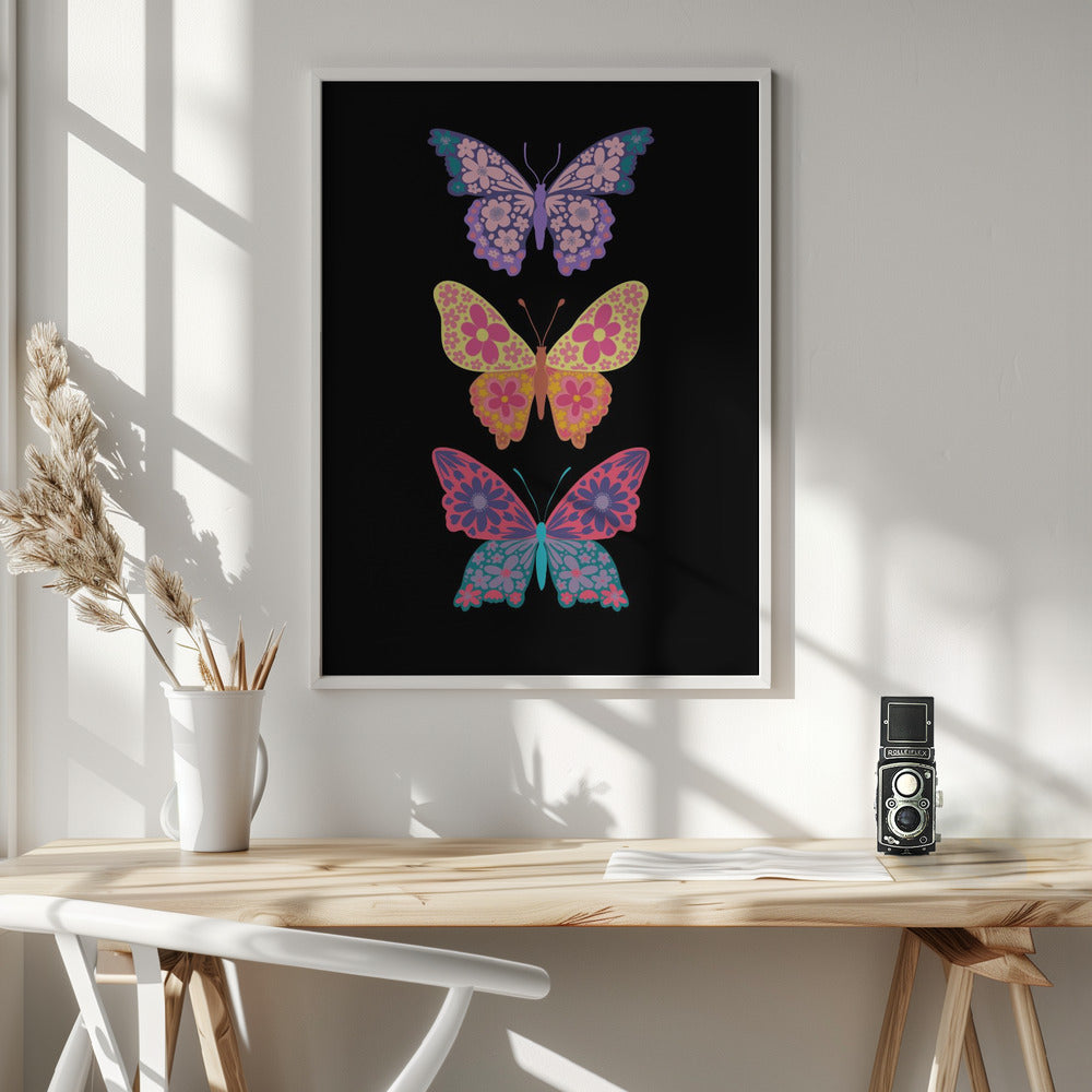 Colorful floral butterflies III Poster