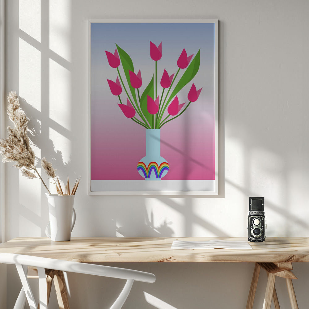 Tulips in the rainbow vase Poster