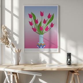 Tulips in the rainbow vase Poster