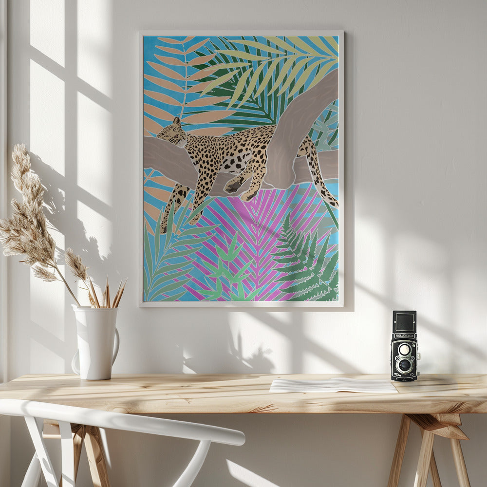 Jaguar Sleeping in colourful jungle Poster