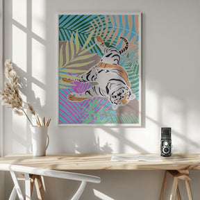 Tiger Sleepling in colourful jungle Poster