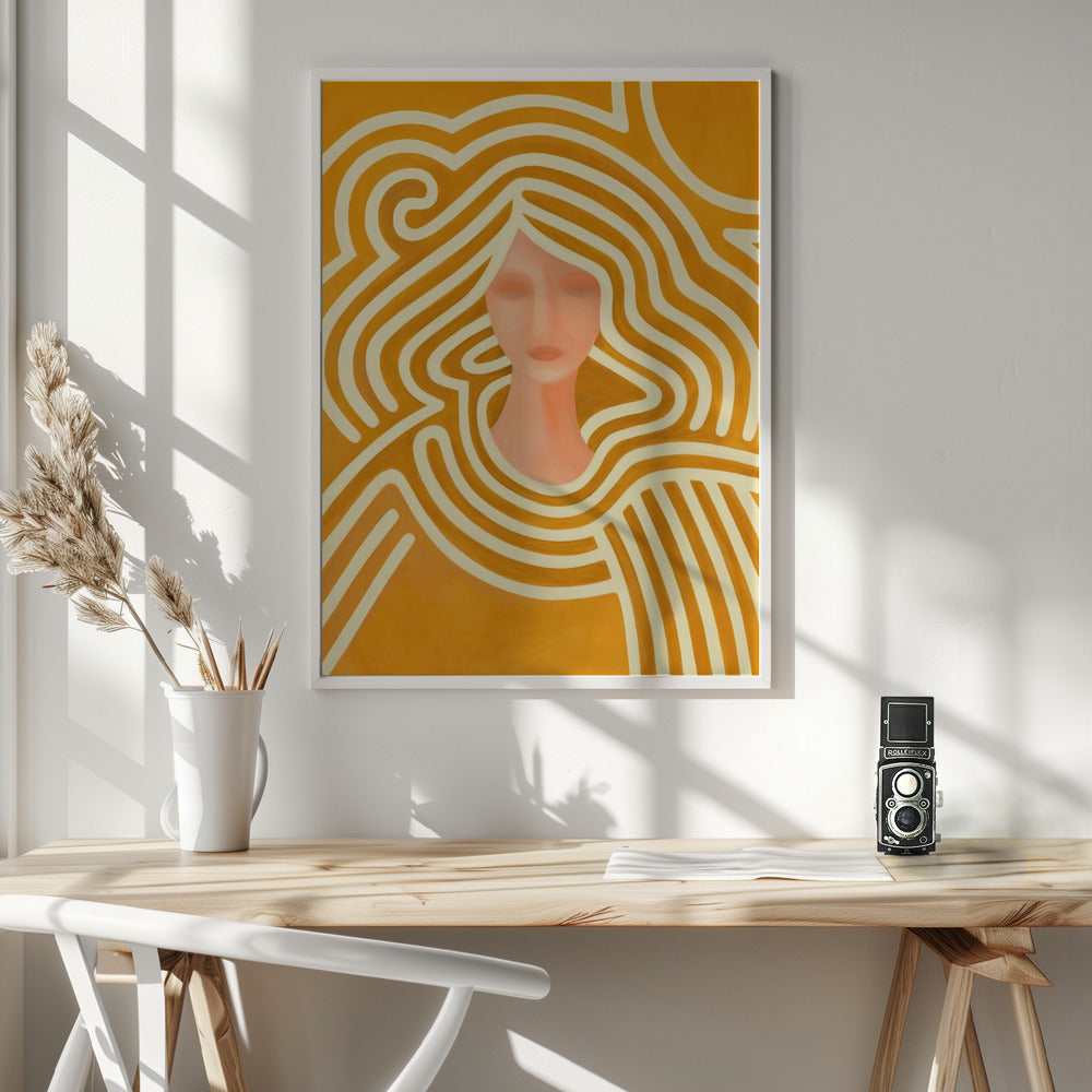 Berit abstract in ochre and pink Poster