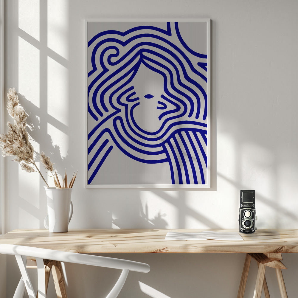 Berit in beige and indigo blue Poster